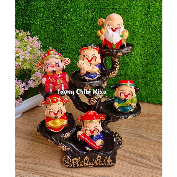 Bộ Ngũ Phúc 6cm kèm tượng Thần Tài 